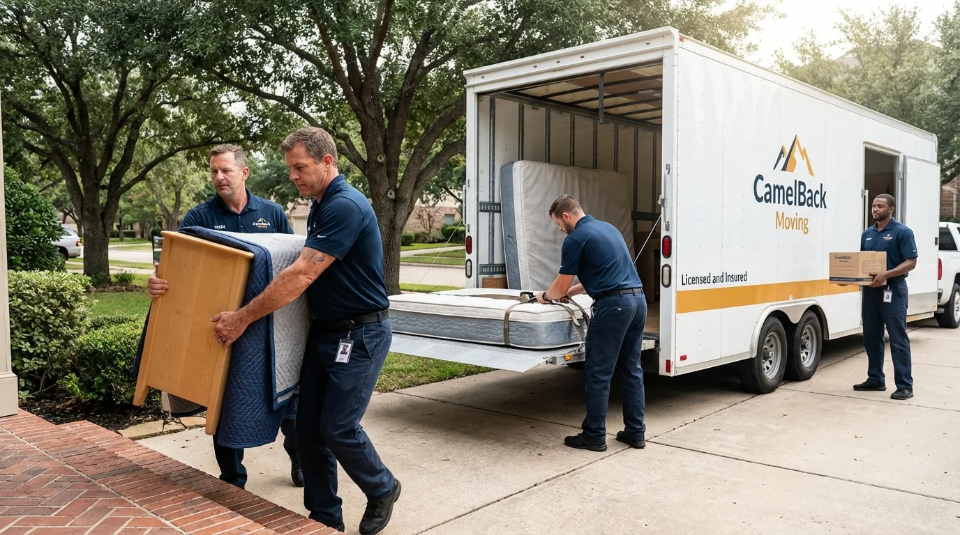 Crew loading residential truck for cross-state move from Deposit, NY